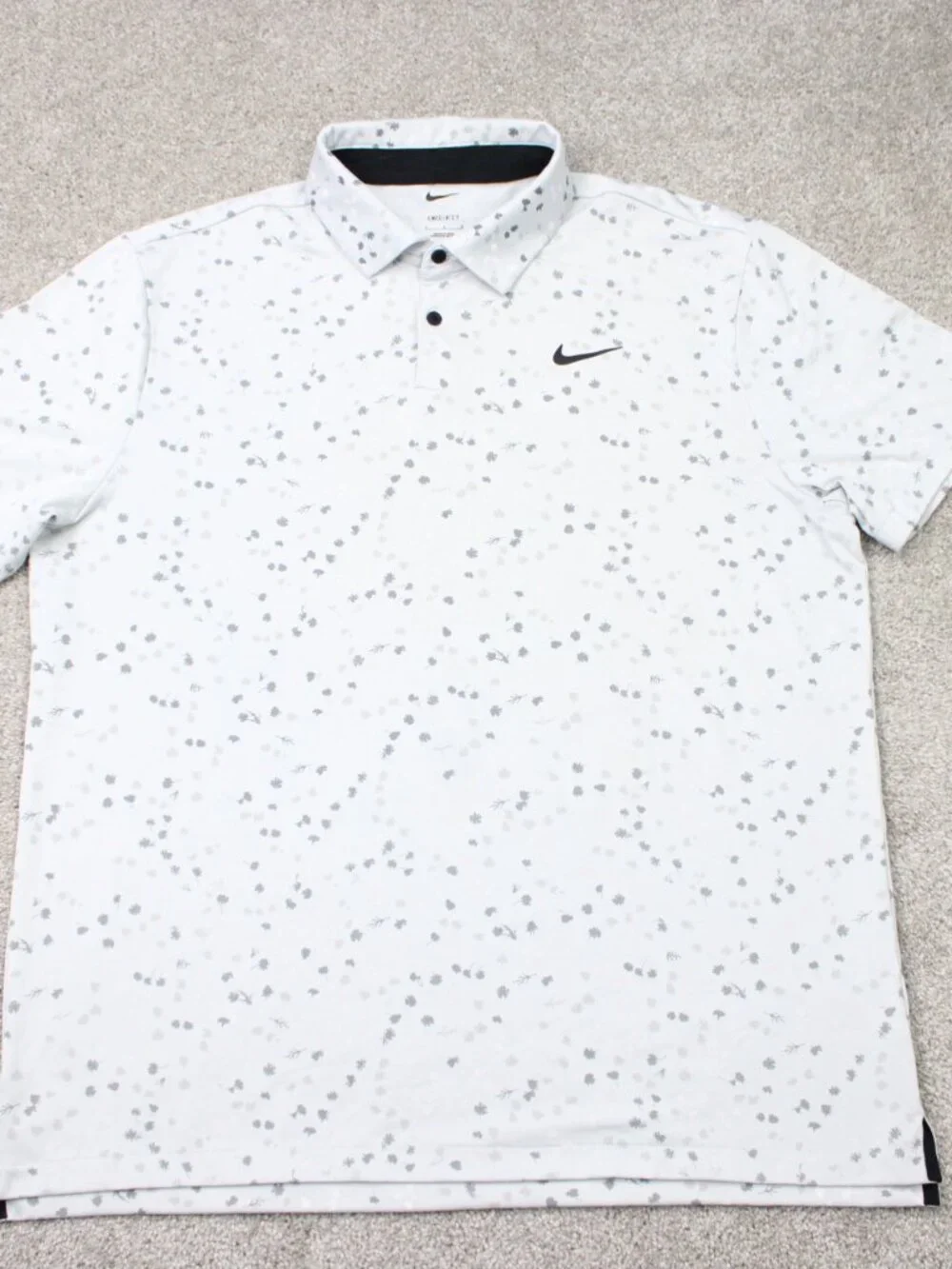 Nike Polo Shirt Mens Large White/Gray All Over Print Dri-Fit Golf Short Sleeve